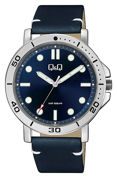 Q&Q Gents Silver Leather Watch - John Ross Jewellers