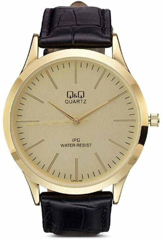 Q&Q Gents Gold Leather Watch - John Ross Jewellers