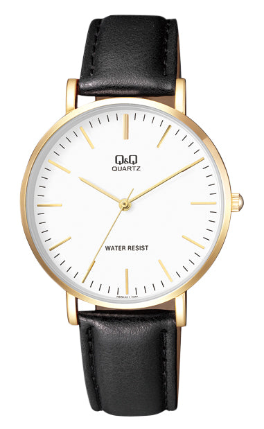 Q&Q Gents Gold Leather Watch - John Ross Jewellers