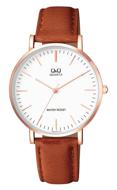 Q&Q Ladies Rose Gold Leather Watch - John Ross Jewellers