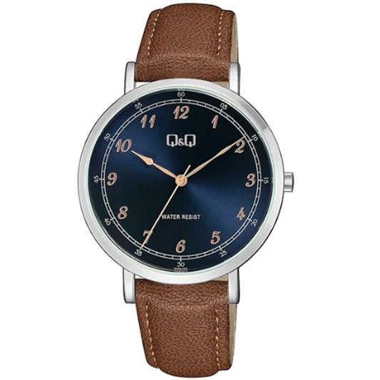 Q&Q Gents Silver Leather Watch - John Ross Jewellers