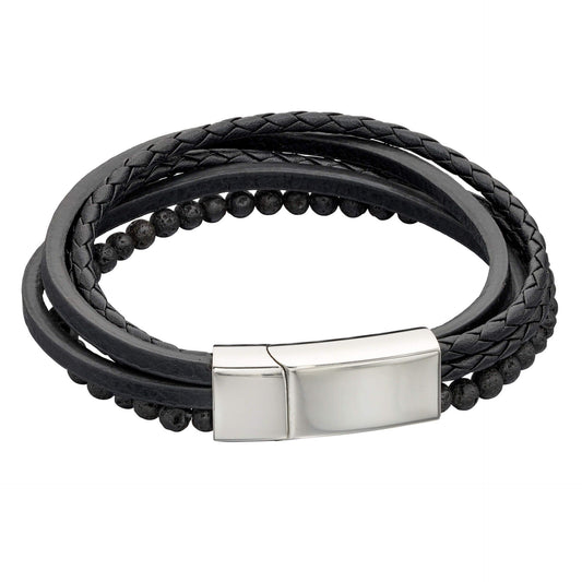 FRED BENNETT Reborn Black Leather Five Row Bracelet - John Ross Jewellers