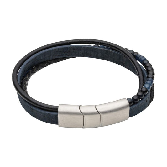 FRED BENNETT Reborn Blue Cork & Recycled Leather Multi Row Bracelet - John Ross Jewellers