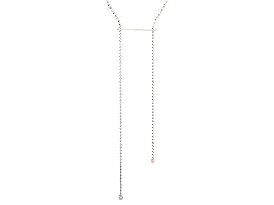 REBECCA Silver Long Chain with Pink Hotstones - John Ross Jewellers