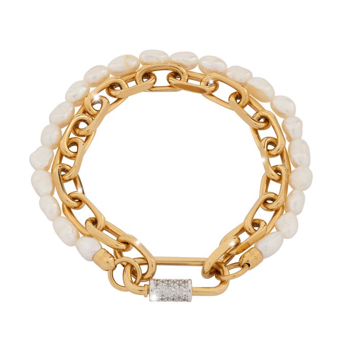 REBECCA Palermo Double Row Bracelet - Gold & Pearl - John Ross Jewellers
