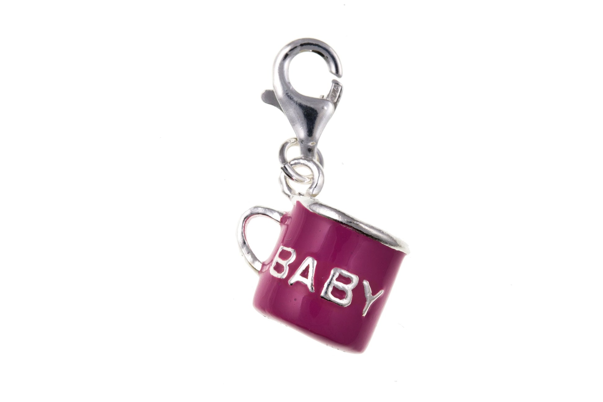 Silver Baby Cup Charm | Pink Enamel - John Ross Jewellers