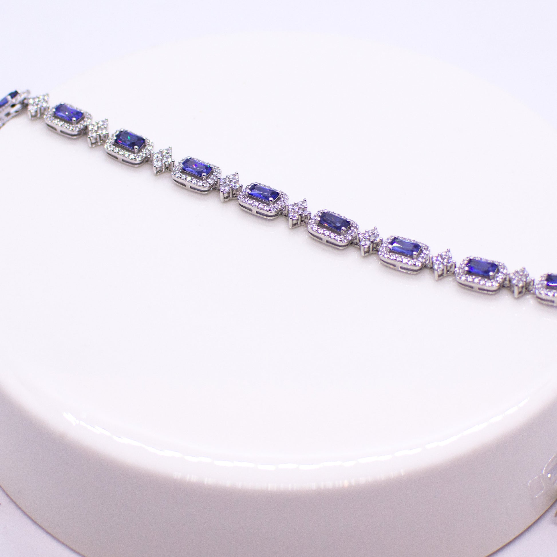 Silver Created Tanzanite & CZ Halos Line Bracelet - John Ross Jewellers