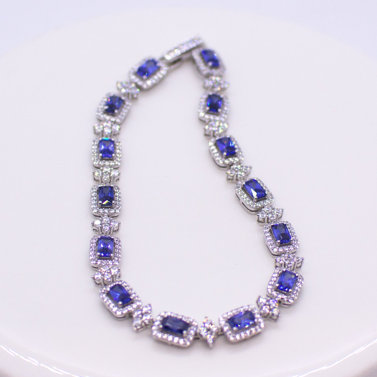 Silver Created Tanzanite & CZ Halos Line Bracelet - John Ross Jewellers