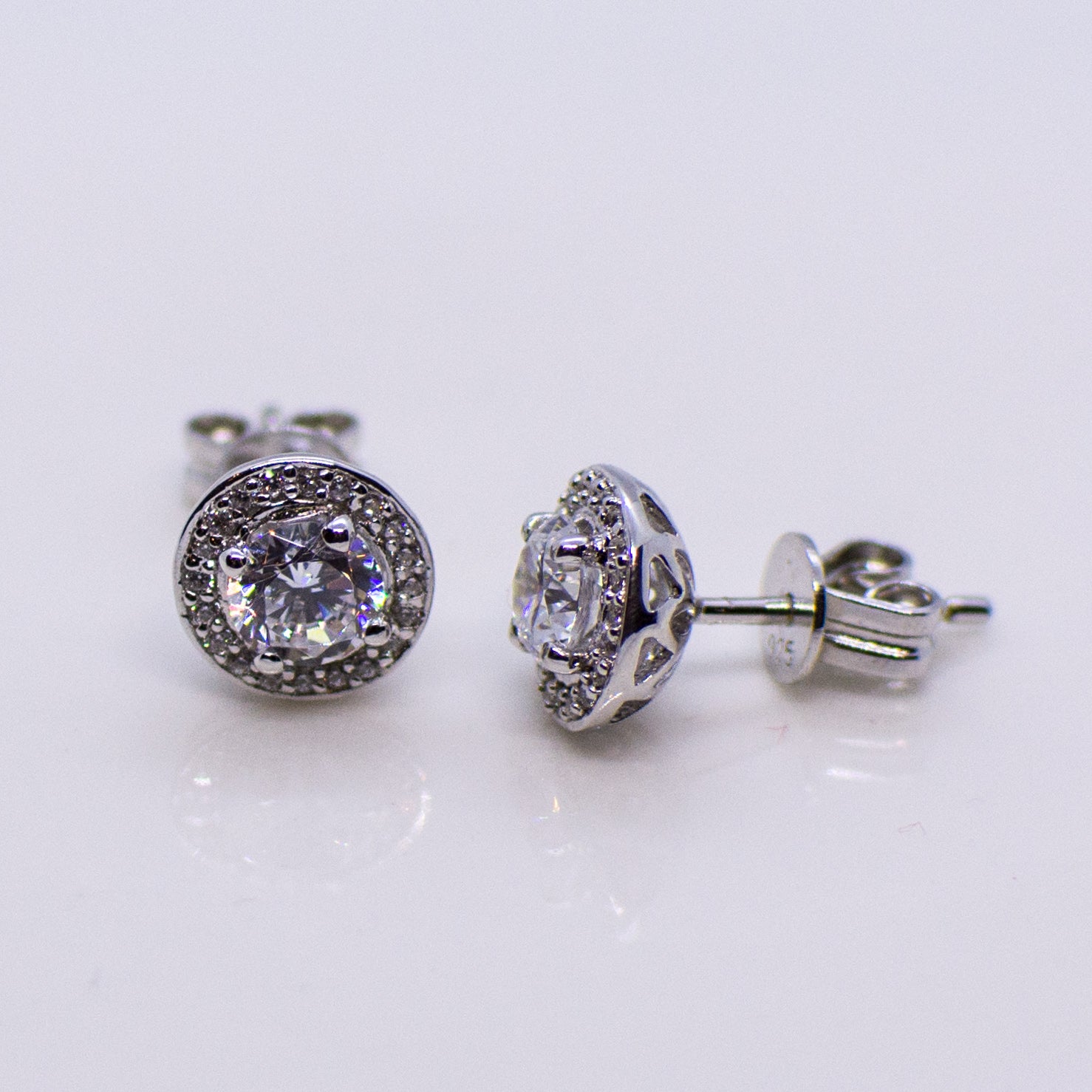 Silver CZ Halo Stud Earrings - John Ross Jewellers