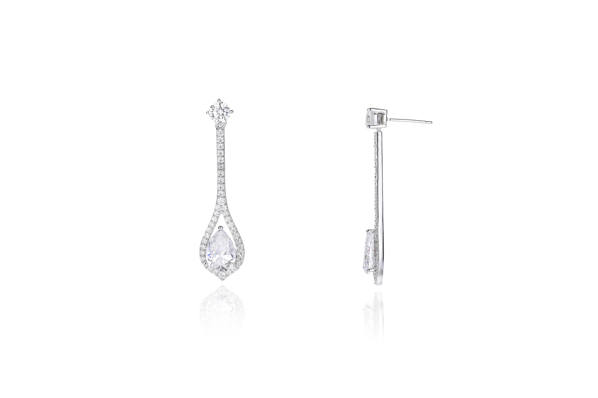 Silver CZ Long Pear Cut Drop Earrings - John Ross Jewellers