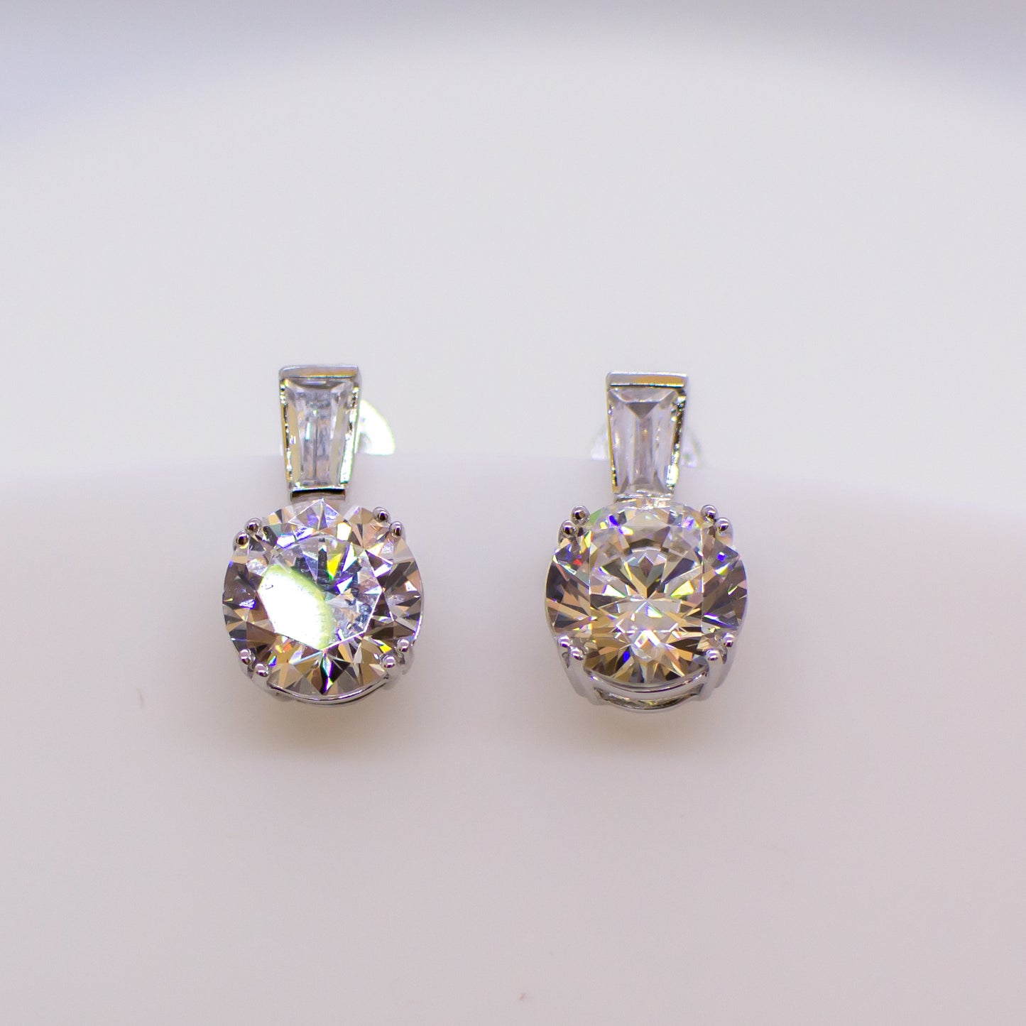 Silver Round CZ With Baguette Stud Earrings - John Ross Jewellers