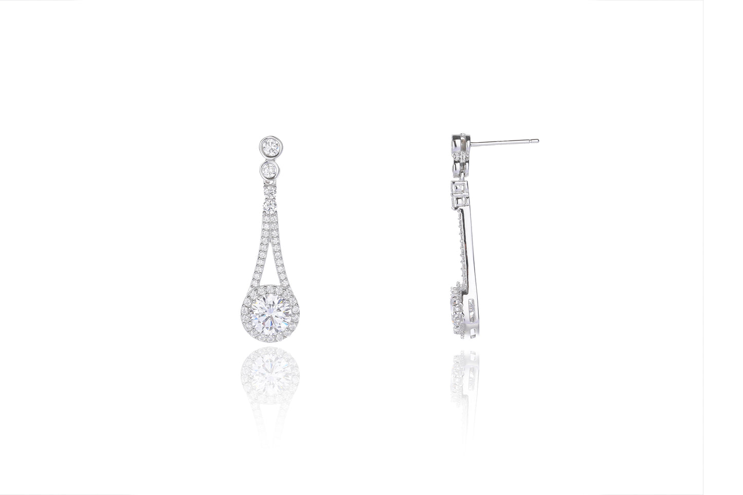 Silver CZ Halo Drop Earrings - John Ross Jewellers