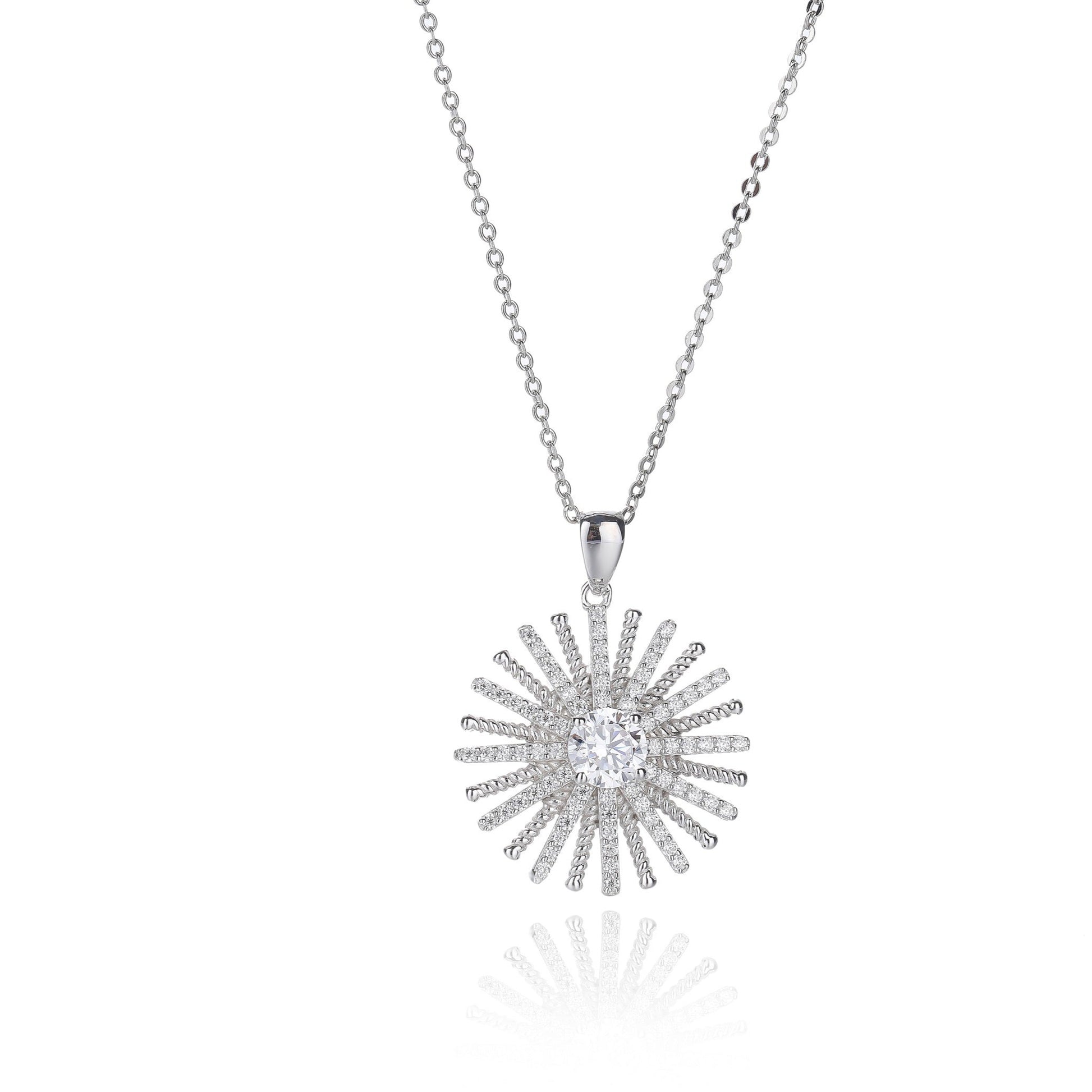 Silver CZ Sunburst Necklace - John Ross Jewellers