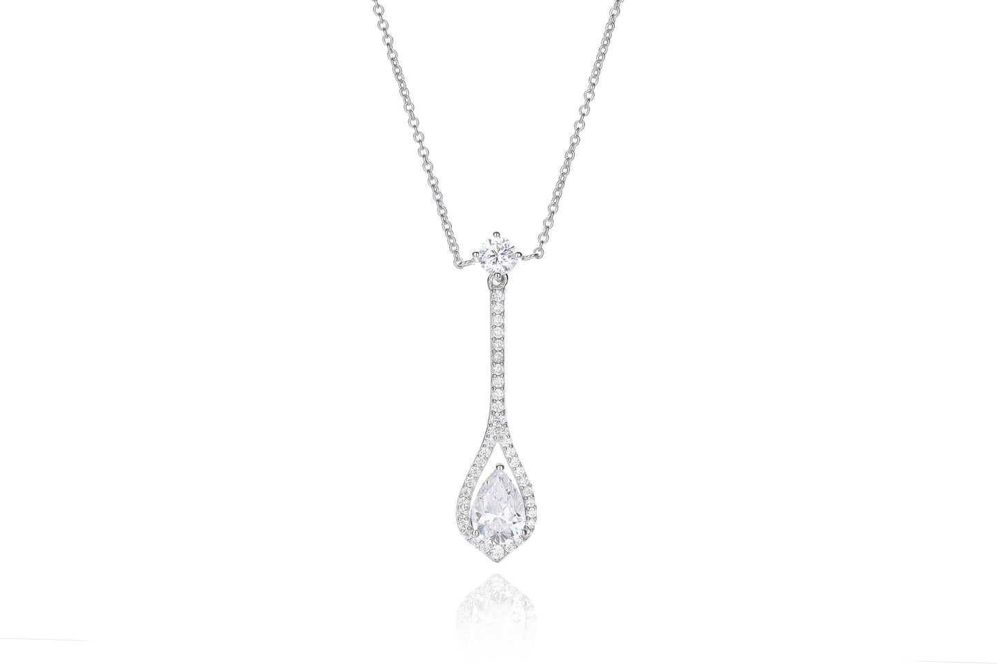 Silver CZ Long Pear Cut Necklace - John Ross Jewellers