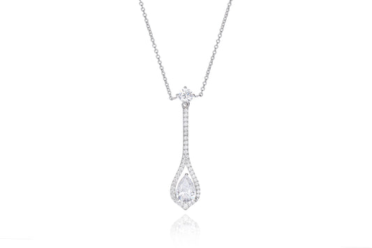 Silver CZ Long Pear Cut Necklace - John Ross Jewellers