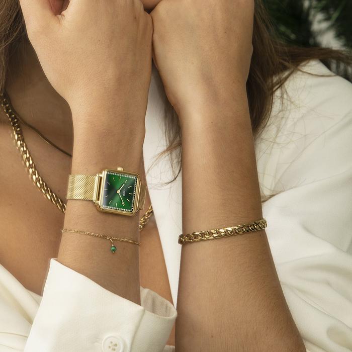 CLUSE La Tétragone Gold/Green Mesh and Malachite Bracelet Giftset - John Ross Jewellers