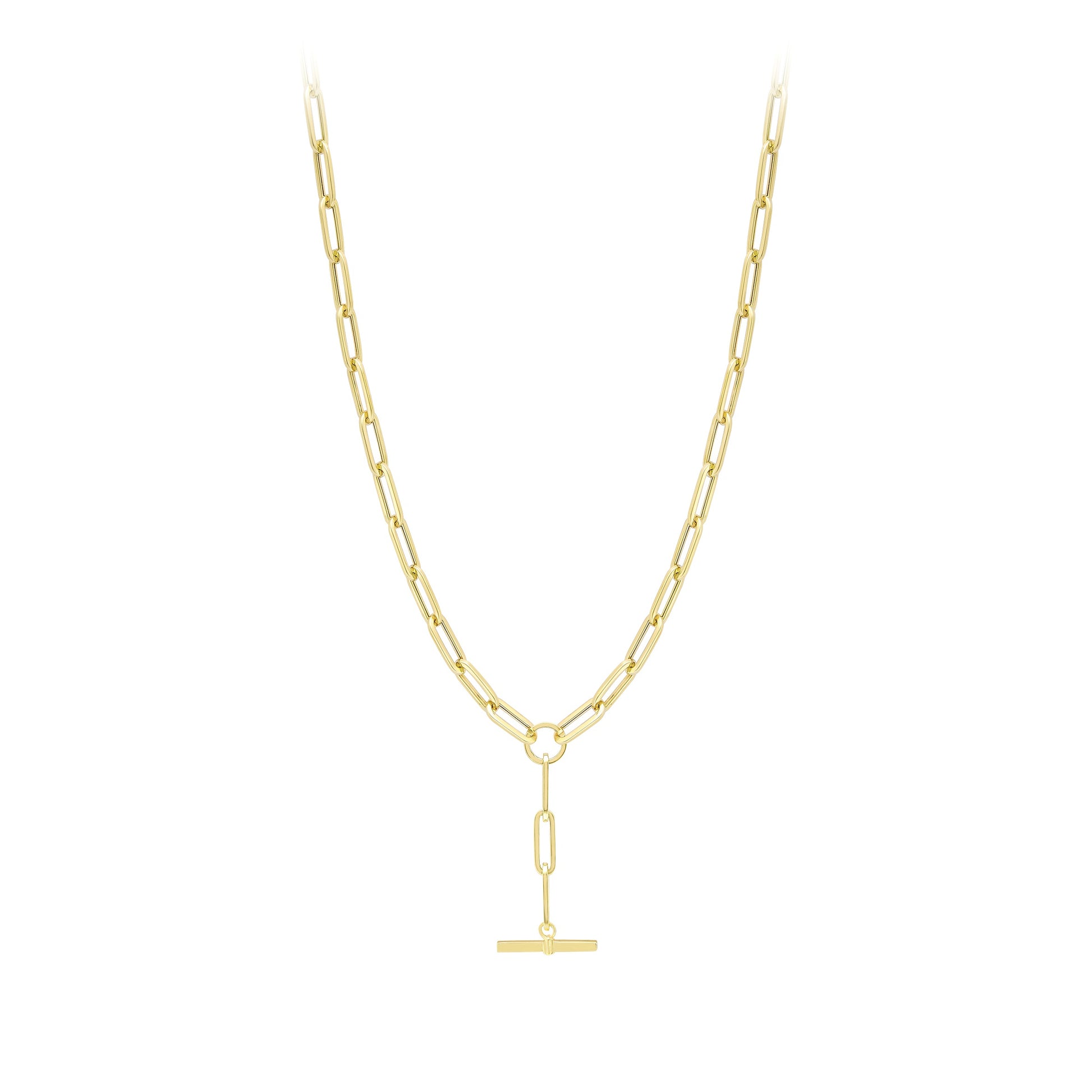 9ct Gold Paper Link T-Bar Necklace - John Ross Jewellers