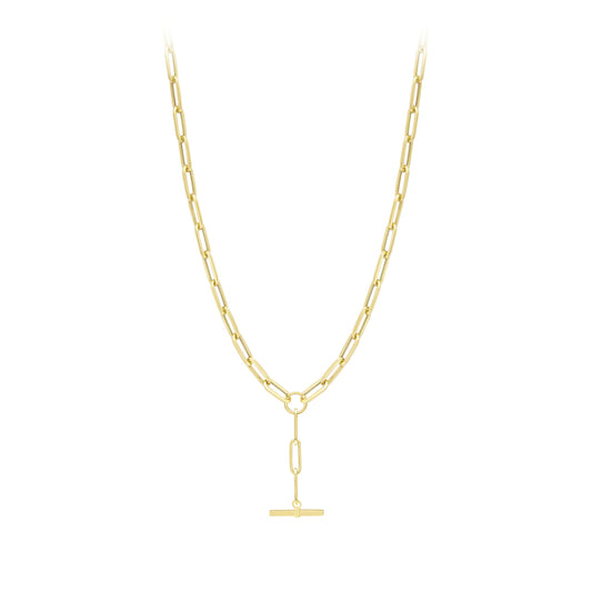 9ct Gold Paper Link T-Bar Necklace - John Ross Jewellers