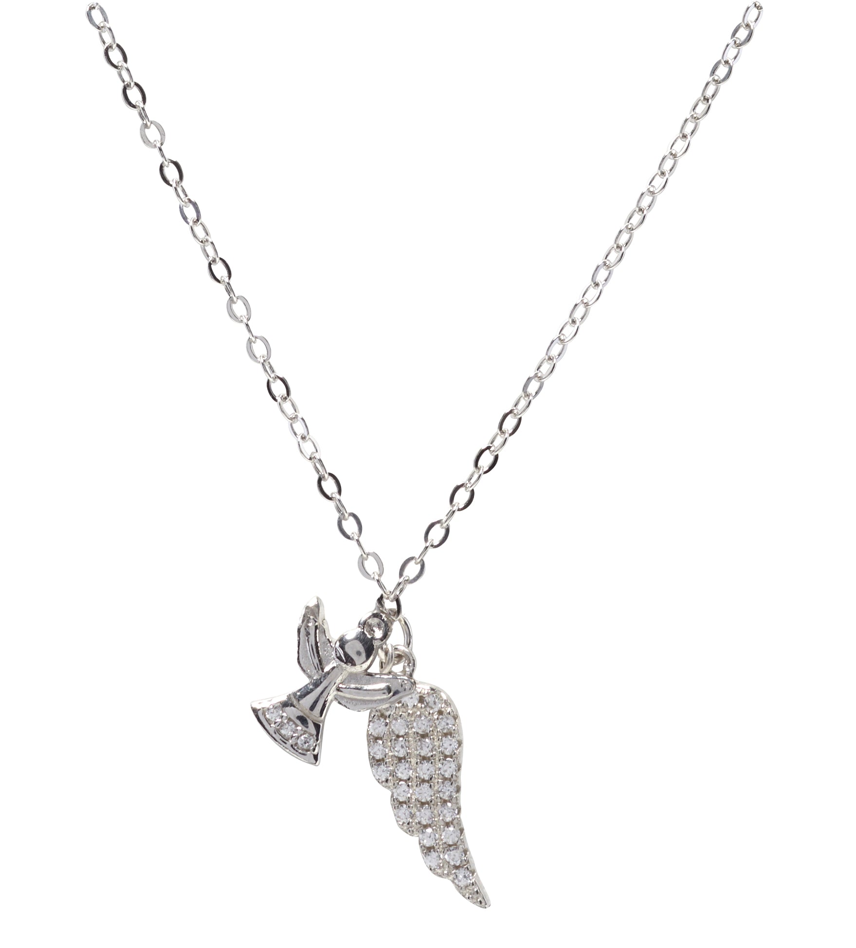 Kids Silver CZ Feather and Angel Necklace - John Ross Jewellers