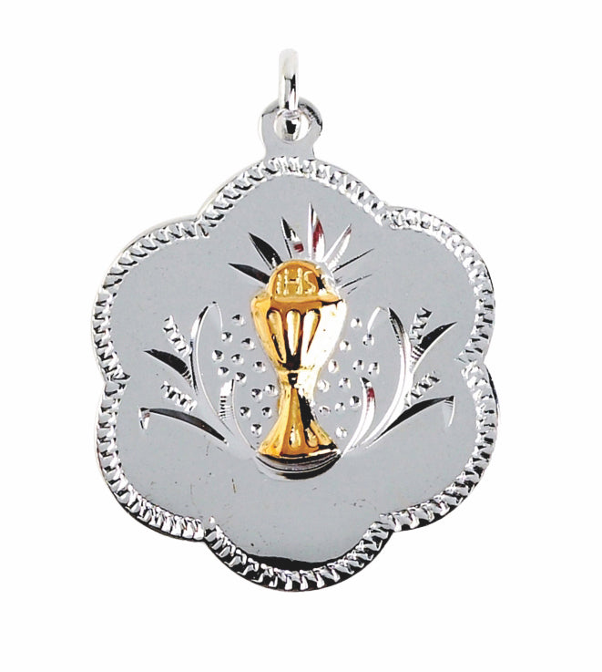 Kids Silver Frilly Communion Medal & Chain - John Ross Jewellers