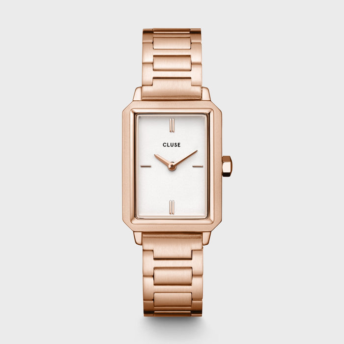 When elegance unites with timeless class. This Fluette watch for women features a rose gold 30.6 mm rectangular case, off-white sandblasted dial and rose gold 14 mm stainless steel strap. Thanks to the elegant look of the watch, it’s perfect to wear for every occasion. Whether it’s to work, drinks with your friends, or a night out. We’re sure this watch will be your new favourite accessory. And you can easily adjust the strap by yourself. 