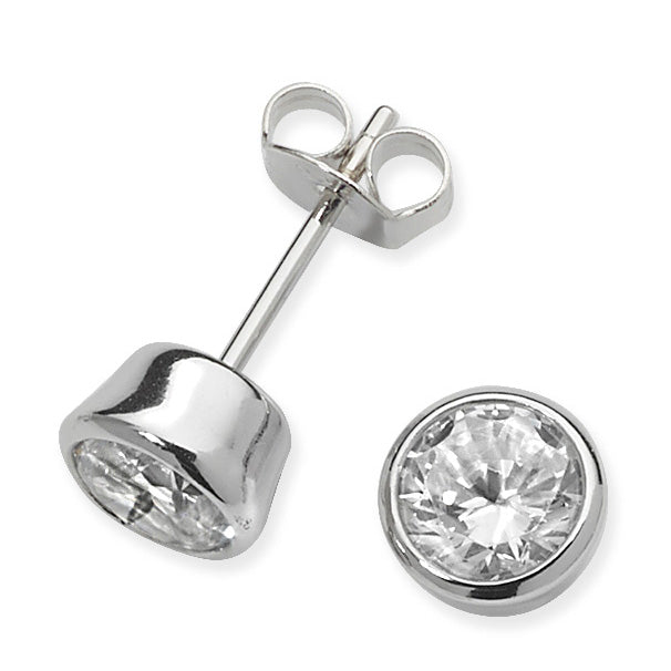 Silver Bezel Set CZ Stud Earrings - John Ross Jewellers