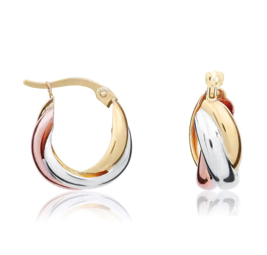 9ct Gold Three Colour Hoop Earrings - John Ross Jewellers