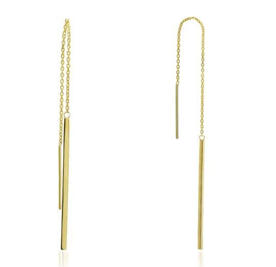 9ct Gold Long Bar Pull Through Earrings - John Ross Jewellers