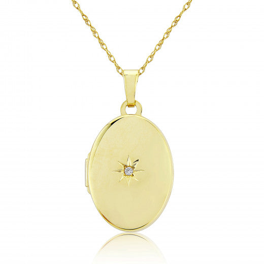 9ct Gold Oval Diamond Set Locket Necklace - John Ross Jewellers