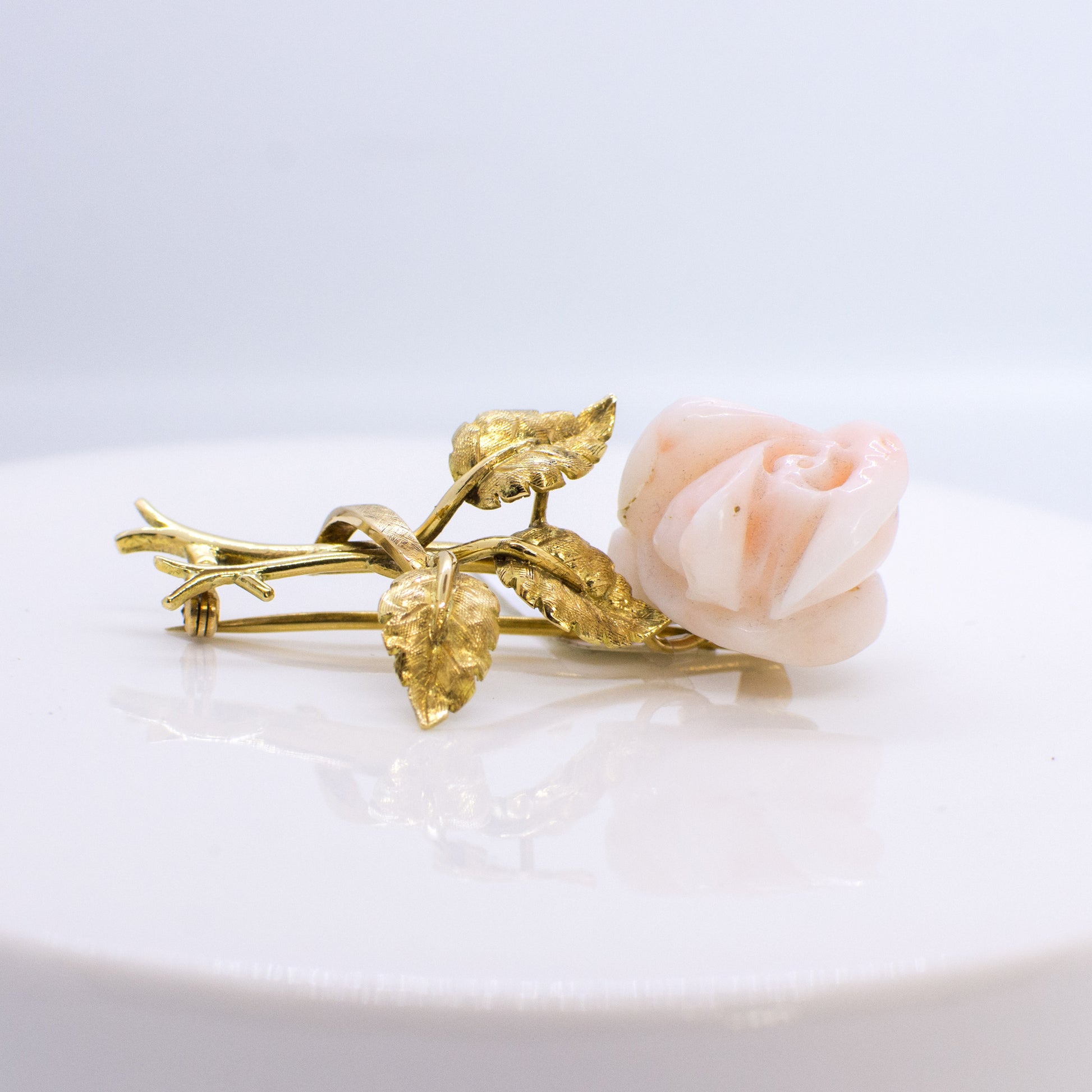 18ct Gold Rosebud Coral Brooch - John Ross Jewellers