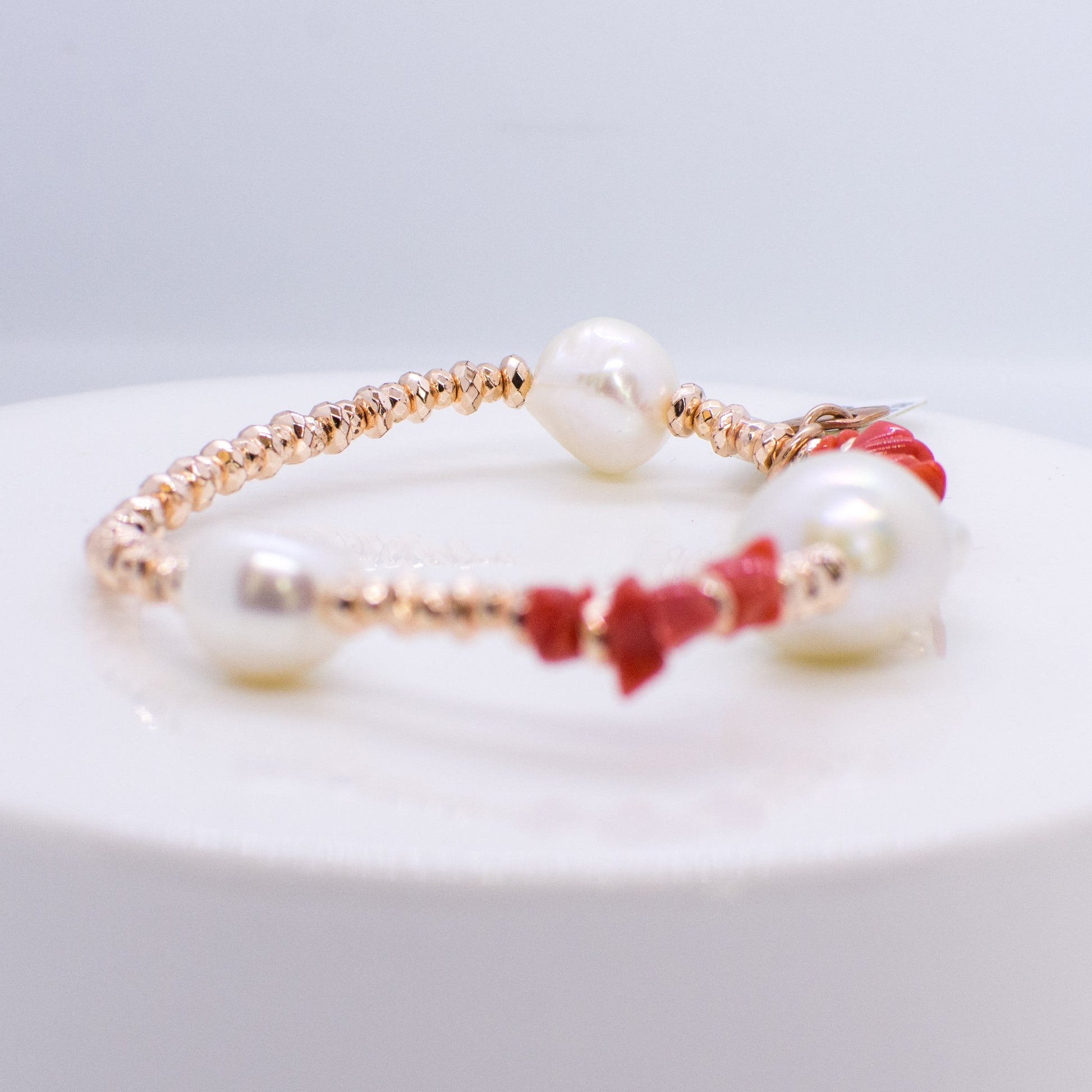 Baroque Pearl & Red Coral Stretch Bracelet - John Ross Jewellers