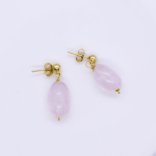 18ct Gold Rose Quartz Drop Earrings - John Ross Jewellers