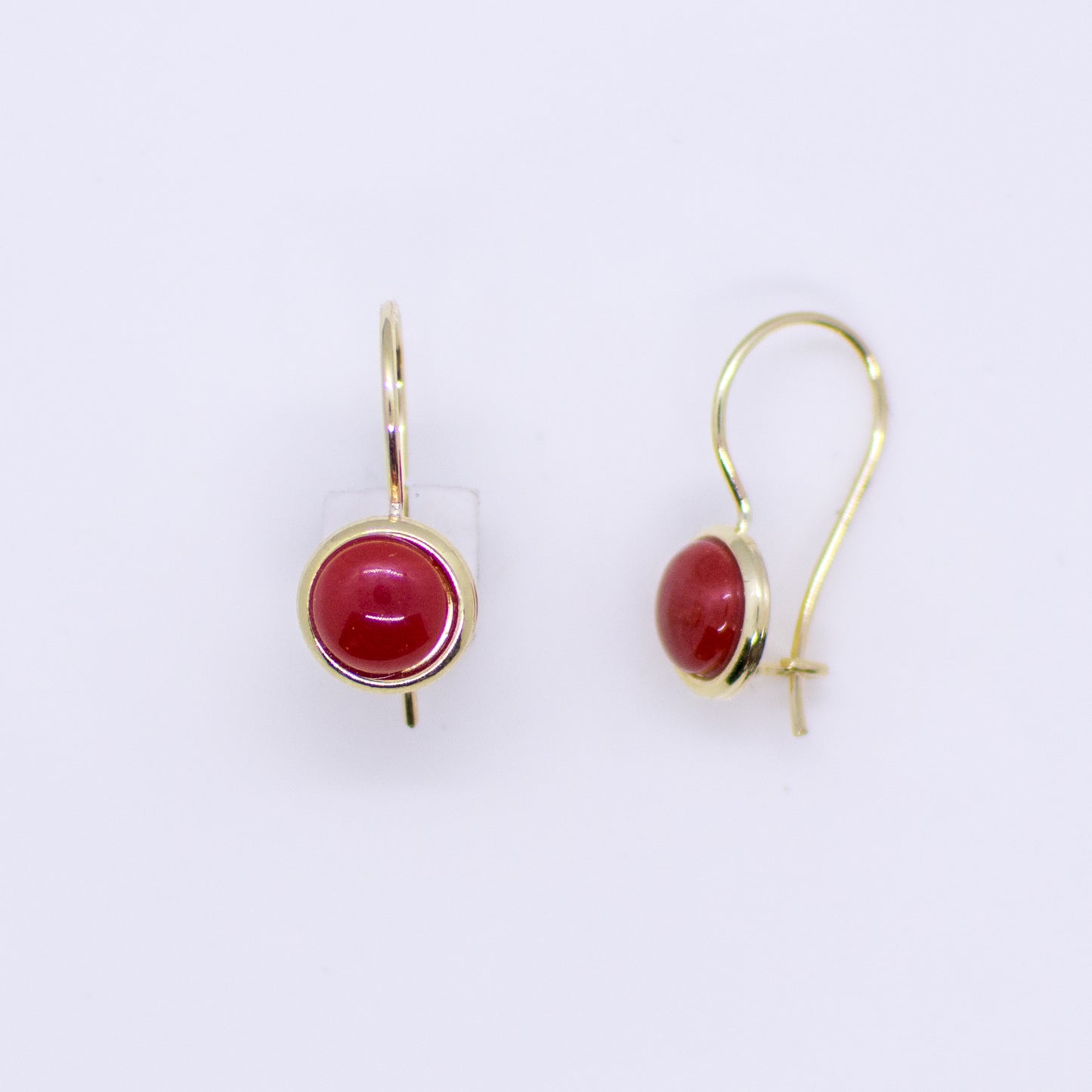9ct Gold Round Red Coral Drop Earrings - John Ross Jewellers