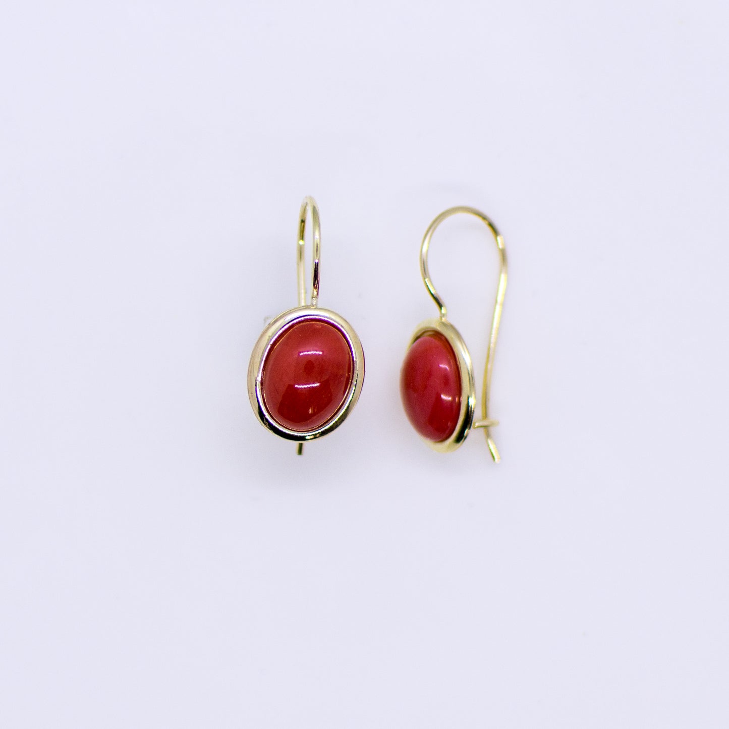 9ct Gold Oval Red Coral Drop Earrings - John Ross Jewellers
