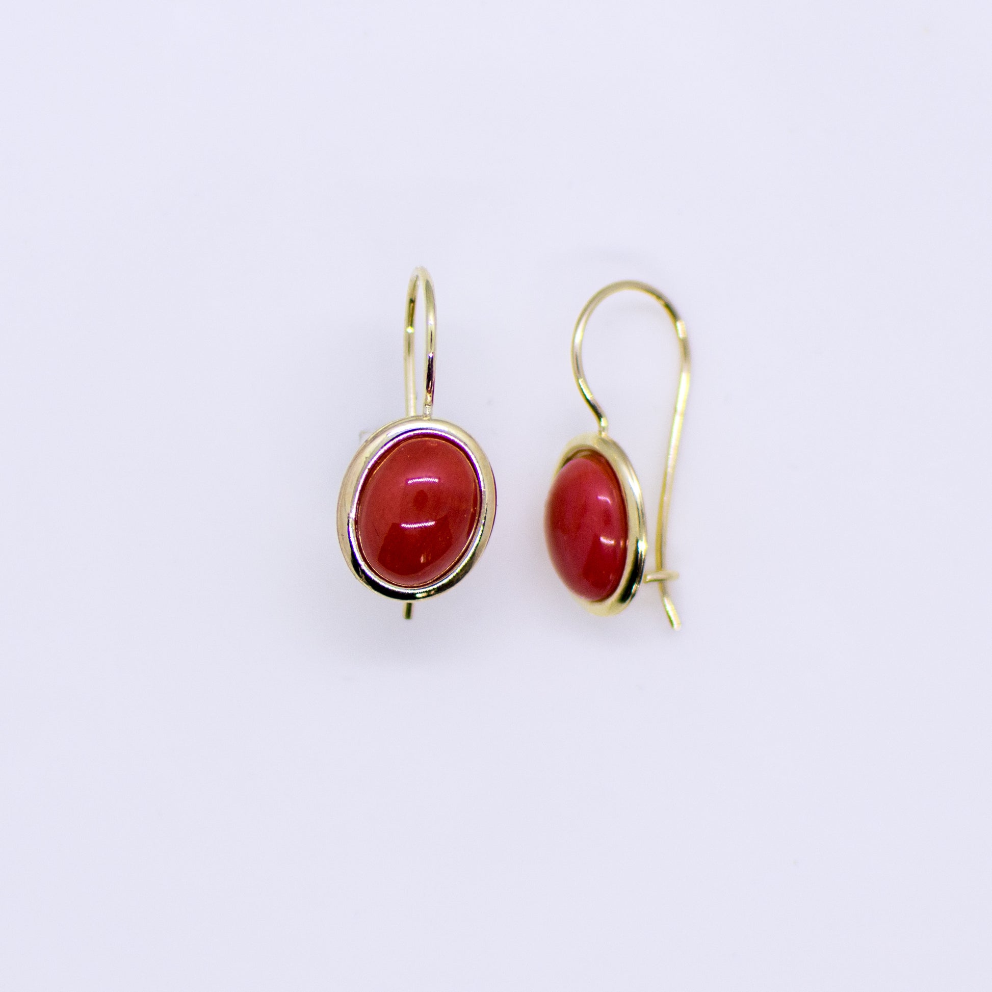 9ct Gold Oval Red Coral Drop Earrings - John Ross Jewellers