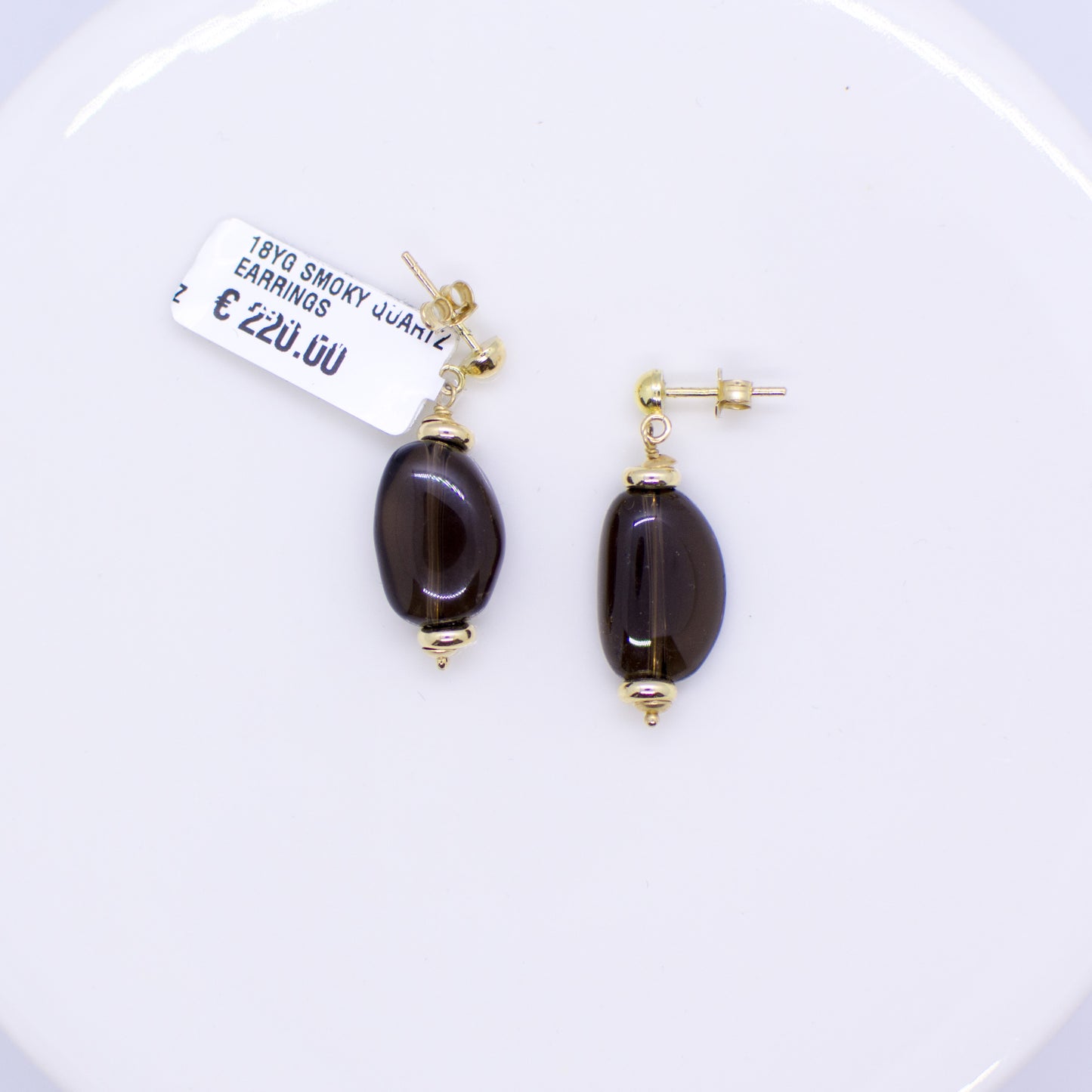 18ct Gold Smoky Quartz Drop Earrings - John Ross Jewellers
