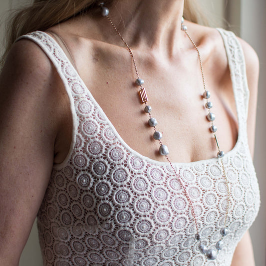Grey Pearl & Rose Chain Necklace - John Ross Jewellers