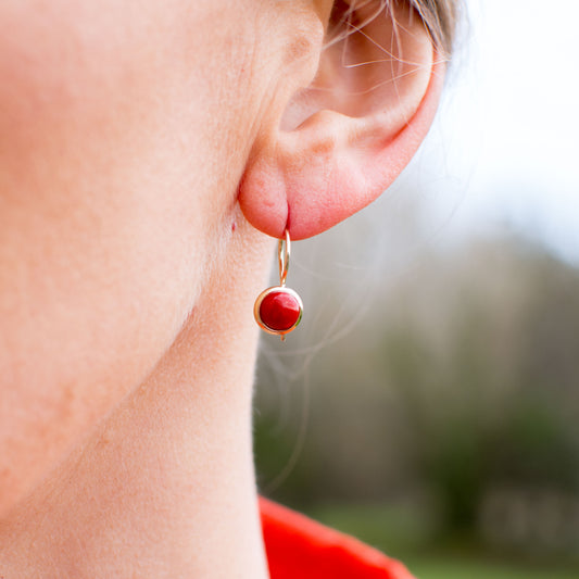 9ct Gold Round Red Coral Drop Earrings - John Ross Jewellers