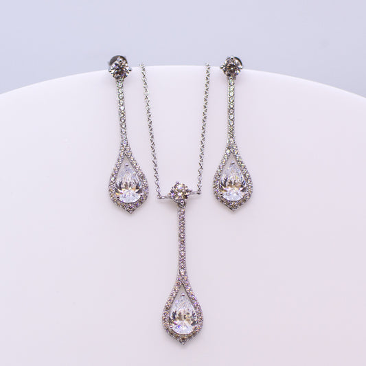 Silver CZ Pear Drop Earring and Necklace Set - John Ross Jewellers