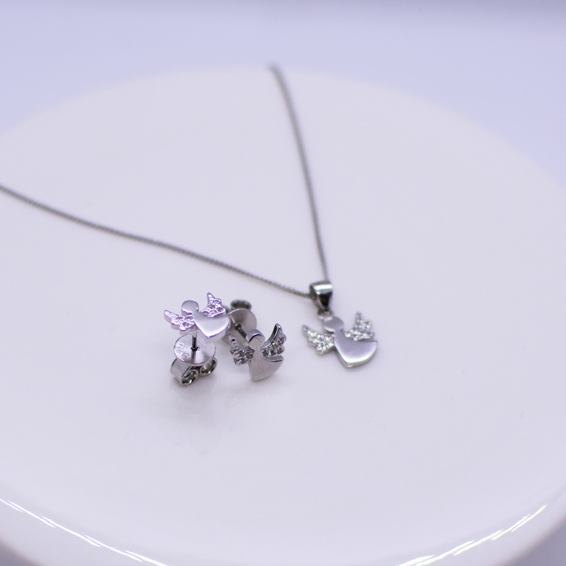 Silver CZ Guardian Angel Earring and Necklace Set - John Ross Jewellers