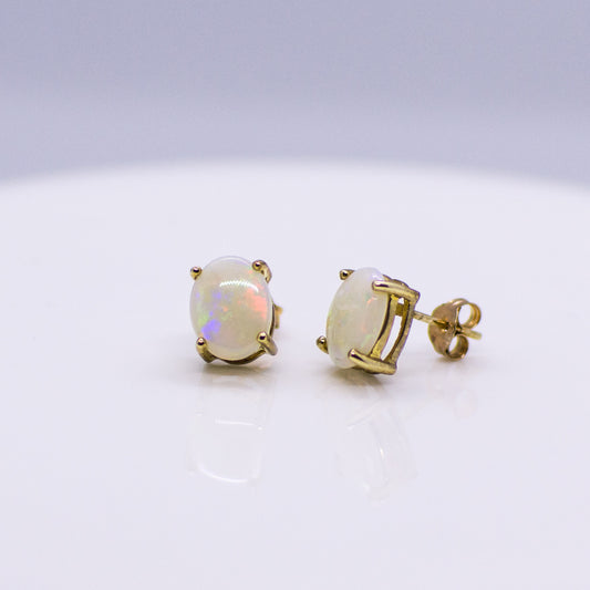 9ct Gold Oval Gem Opal Stud Earrings - John Ross Jewellers