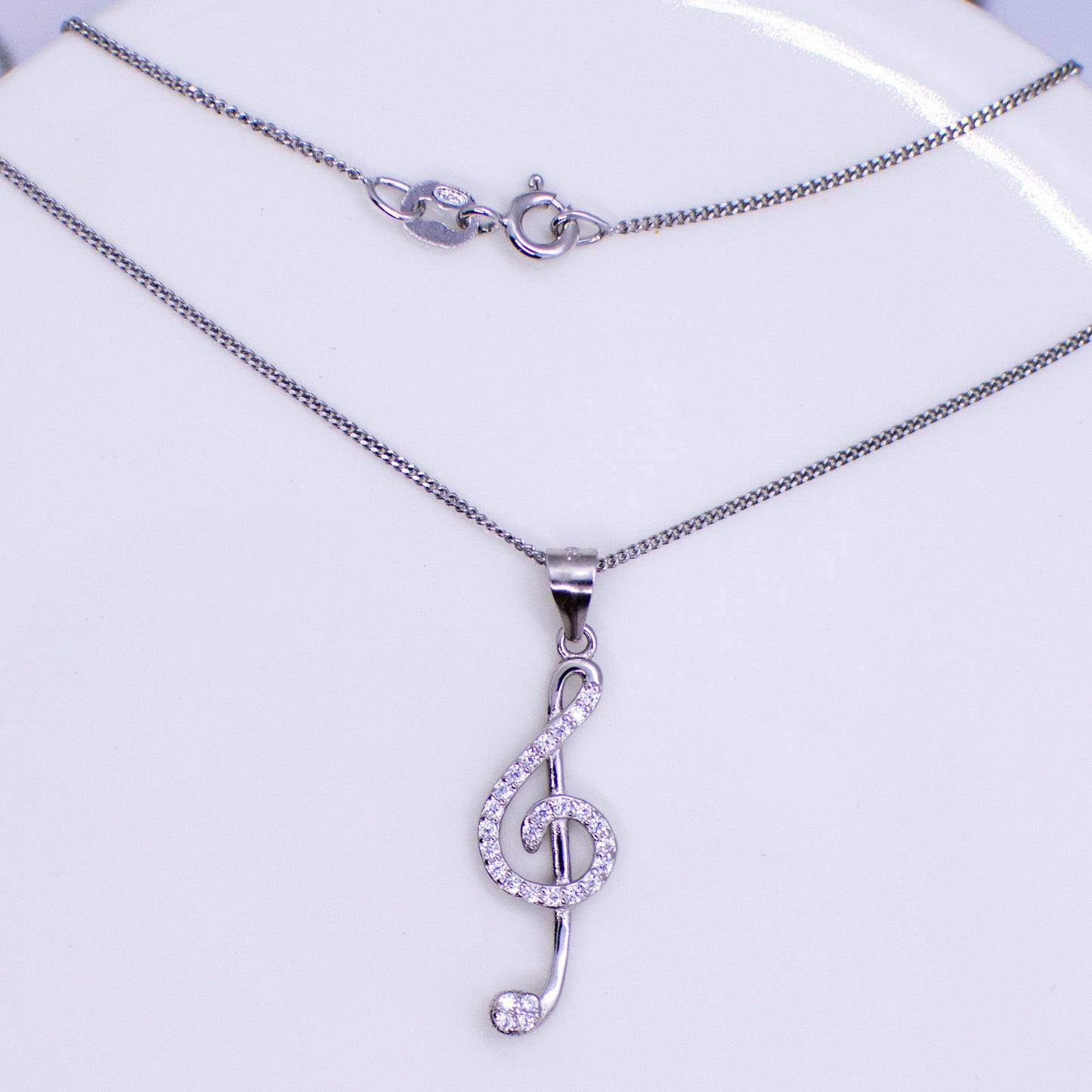 Silver CZ Musical Necklace - Treble Clef - John Ross Jewellers