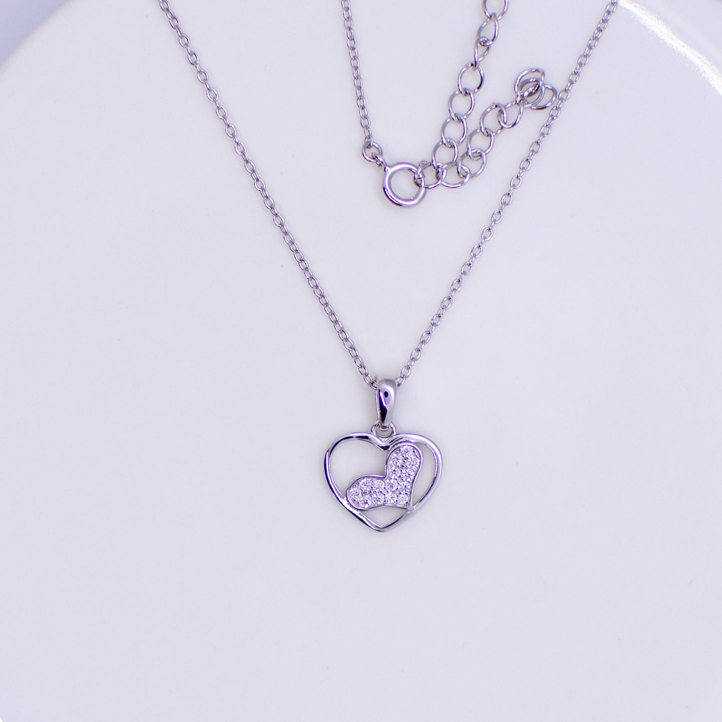 Silver CZ Two Hearts Necklace - John Ross Jewellers