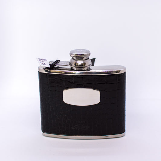 4oz Black Croc Leather Hip Flask - John Ross Jewellers