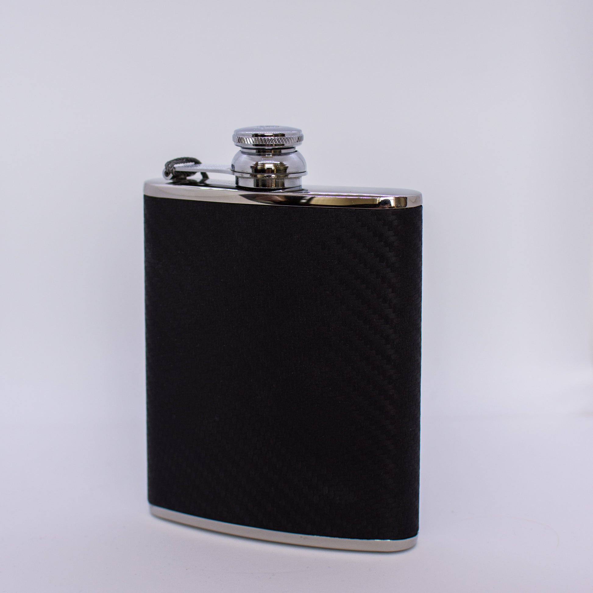 6oz Black Carbon Fibre Leather Hip Flask - John Ross Jewellers
