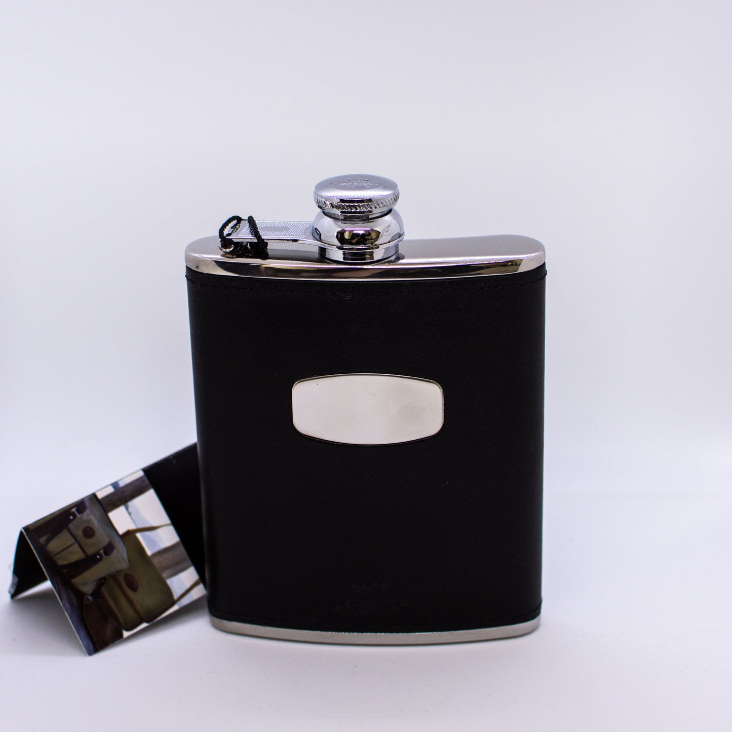 6oz Black Leather Hip Flask - John Ross Jewellers