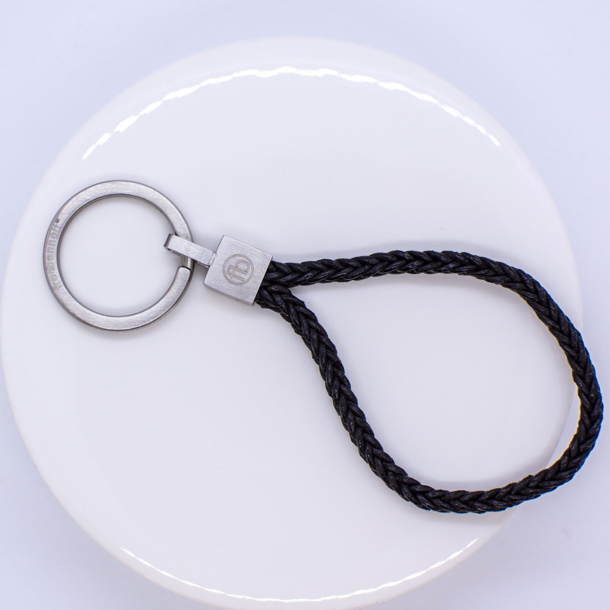 Black Leather Plait Key Ring - John Ross Jewellers