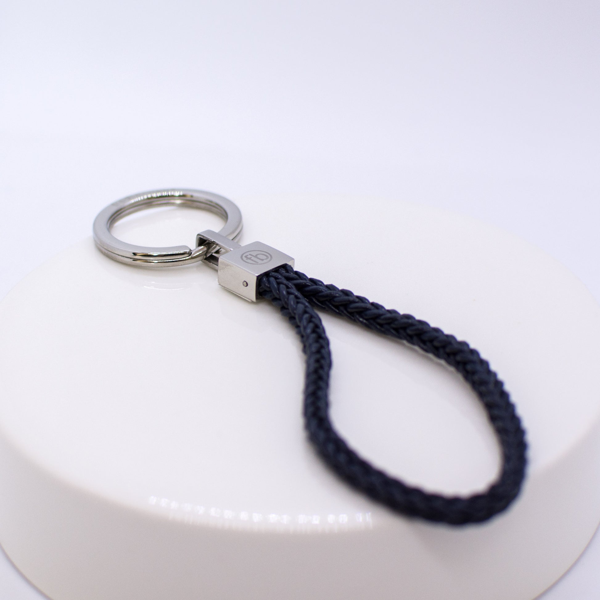 Navy Leather Plait Key Ring - John Ross Jewellers