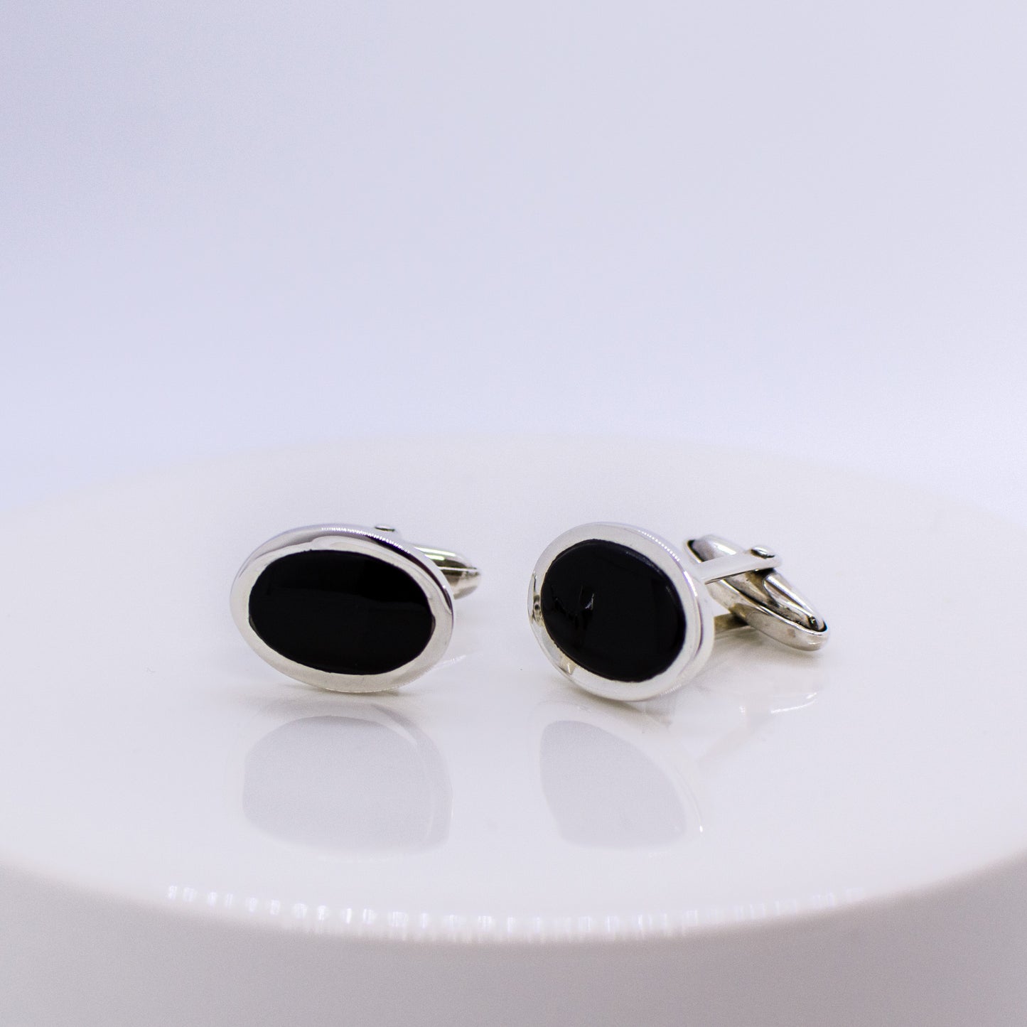 Silver and Onyx Cufflinks - Oval - John Ross Jewellers