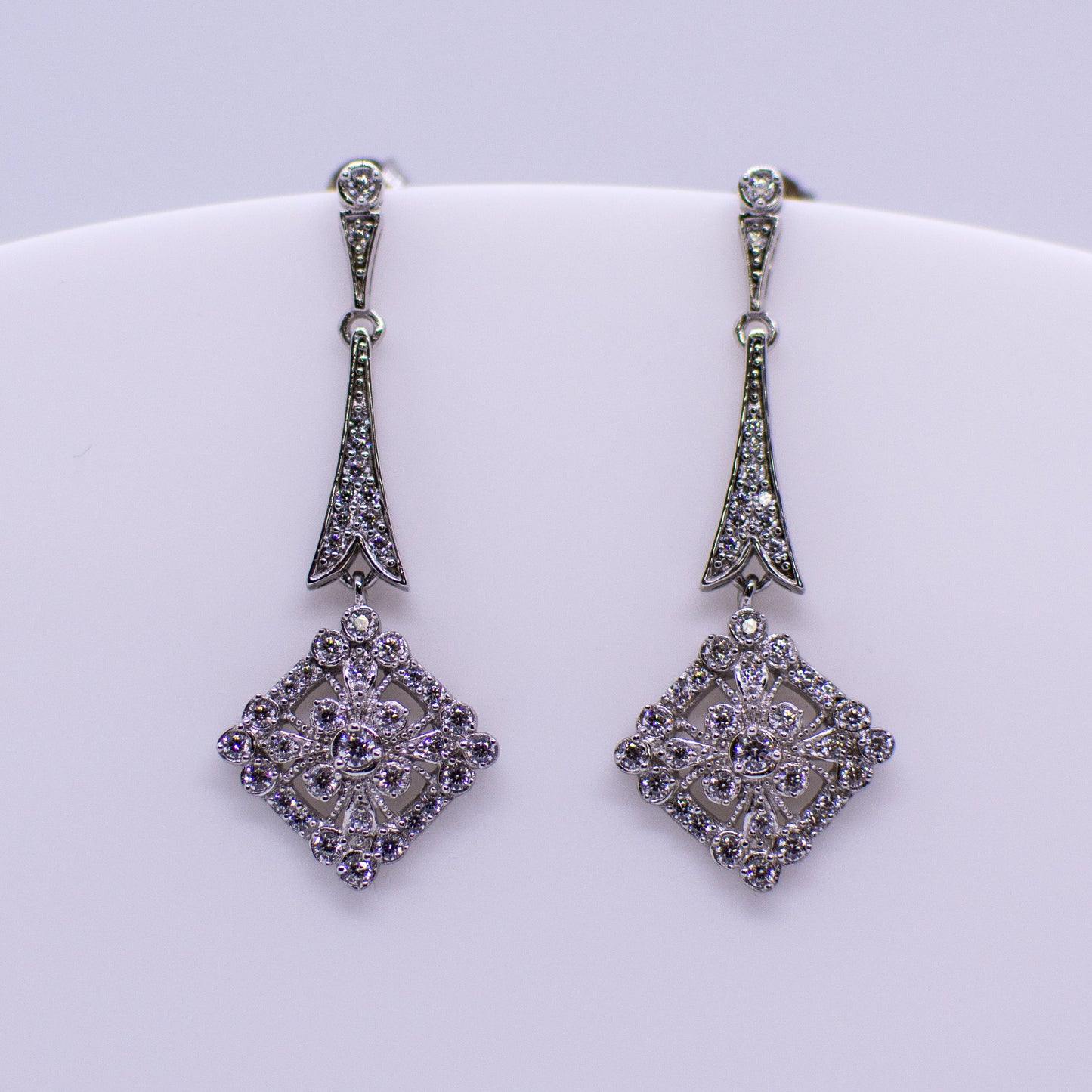 Silver CZ Long Drop Earrings - Vintage - John Ross Jewellers